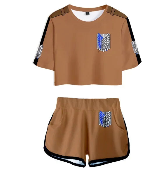 25COSAnime Titans Attack Cosplay Attack on Titans Clothing Pajamas Crop T Shirt Shorts Levi Sleeve Women Vest Giant Attack Cloth