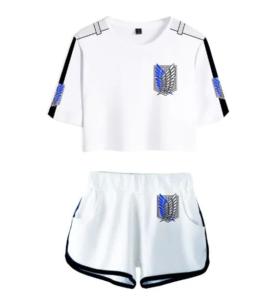 25COSAnime Titans Attack Cosplay Attack on Titans Clothing Pajamas Crop T Shirt Shorts Levi Sleeve Women Vest Giant Attack Cloth