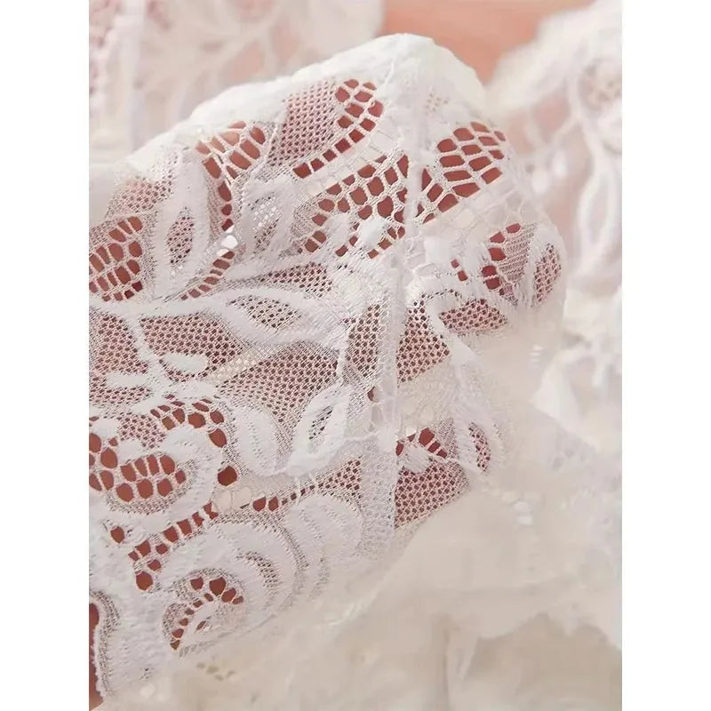 Women Lace Lingerie Set Transparent Babydoll Nightdress with Panty Sexy Lace Sleepwear Nightwear Pajamas Set for Women