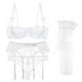 New 2025 Luxury Half Cup Lace Transparent Sexy Lingerie Ultra-thin Solid Shell Style 4 Pieces/Lots Bra Set Garter and ☆★☆★qq