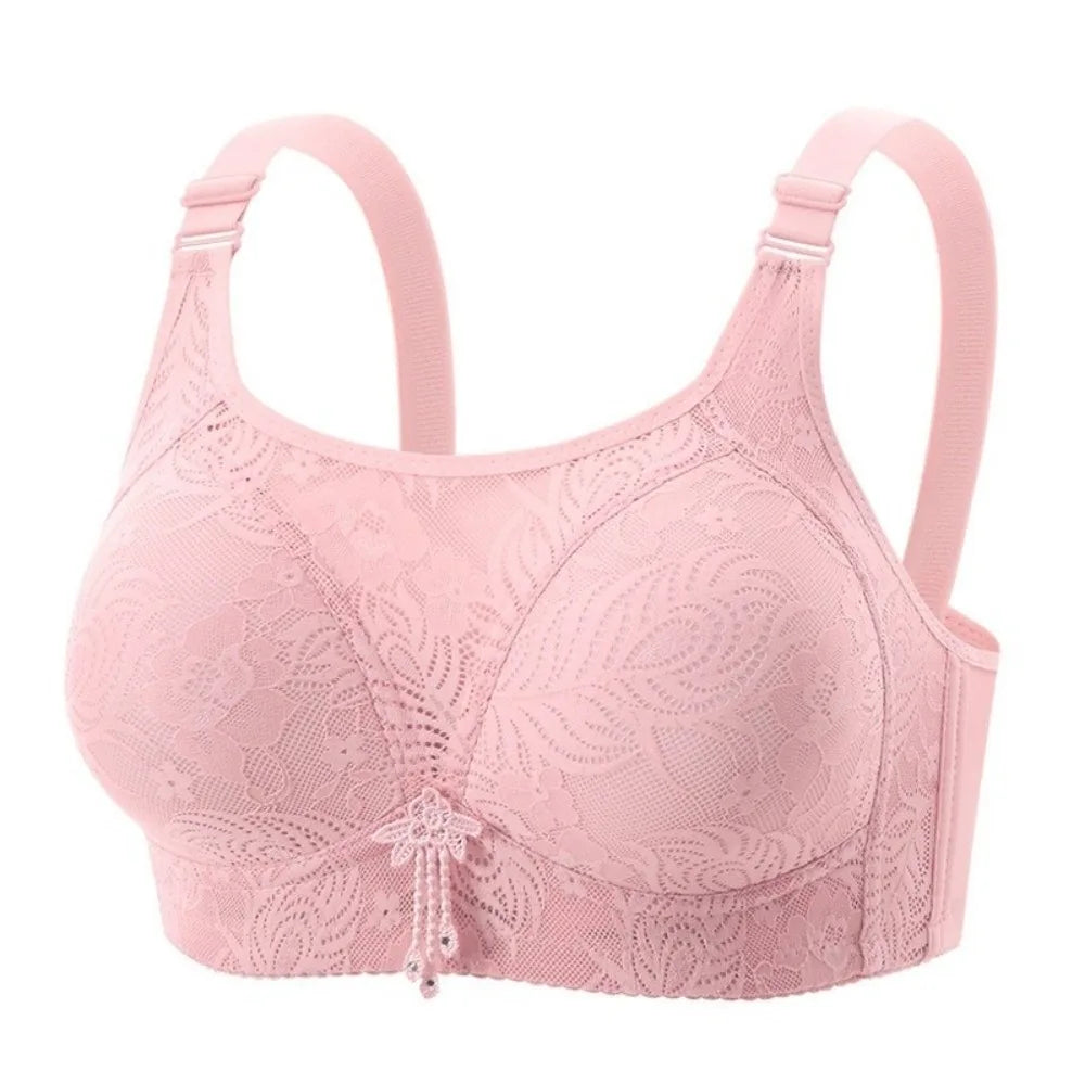 Lingerie Anti-Sagging Wireless Push-Up Bra Underwear Floral Mesh Large Size Bra Sweet Elderly Bra Four Seasons