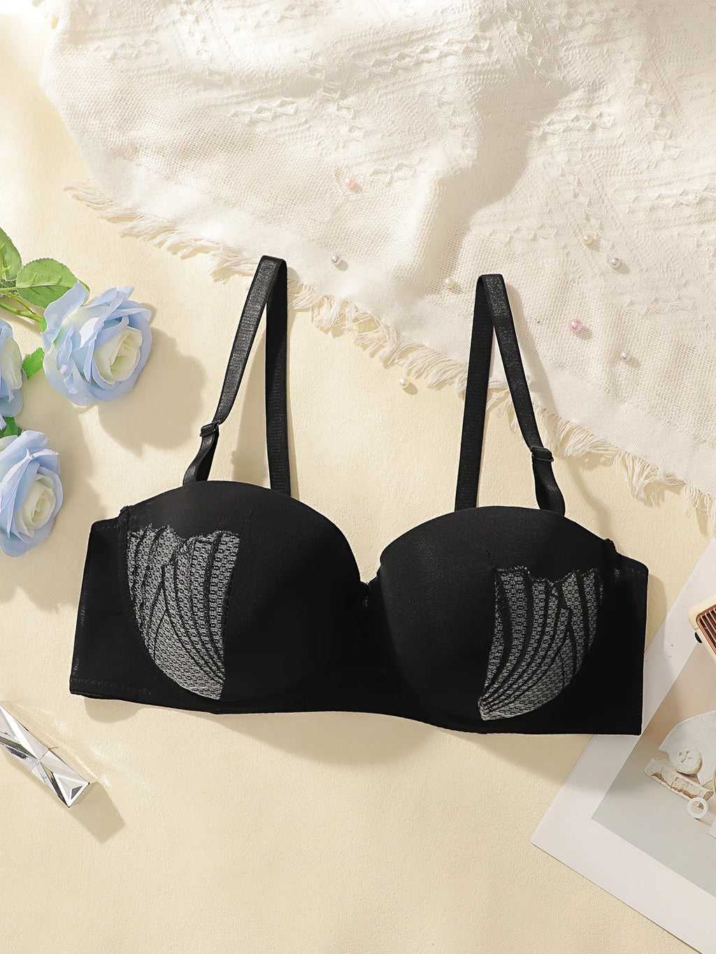 Women's sexy solid color lace plus size bra with steel rims gathered push ups adjustable shoulder straps comfortable bra J2471