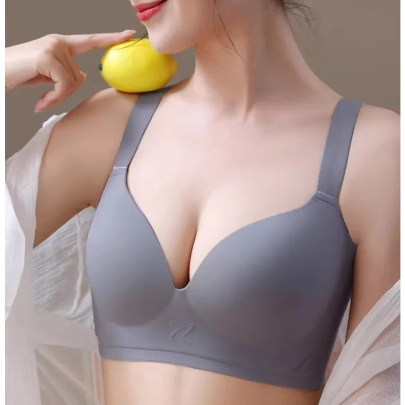 Women‘s Full Bust Seamless Bra Wireless Lingerie Breathable & Smooth Small Thin Gathering Push Up Lift Support Plus Size 34-44