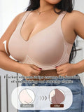 Women's High Support Sports Bra, Wire-Free Flocked Silicone Push-up Lingerie, Wide Strap Seamless Comfortable Fitness Bra