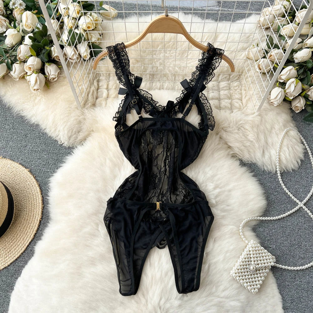 Women Hotsweet V-neck Leopard Slim Vintage Straps Bodysuits Chic Lace Slim Jumpsuits Comfortable Fashion Underwear