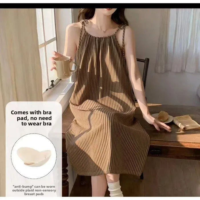 Cloud Cotton Camisole Nightdress With Chest Pads Women, Summer Sleepwear, Lightweight Casual Slim-Fit Dress