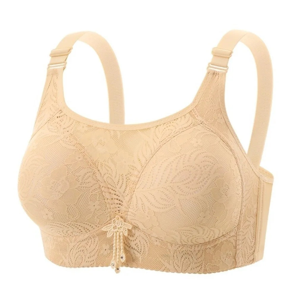 Lingerie Anti-Sagging Wireless Push-Up Bra Underwear Floral Mesh Large Size Bra Sweet Elderly Bra Four Seasons